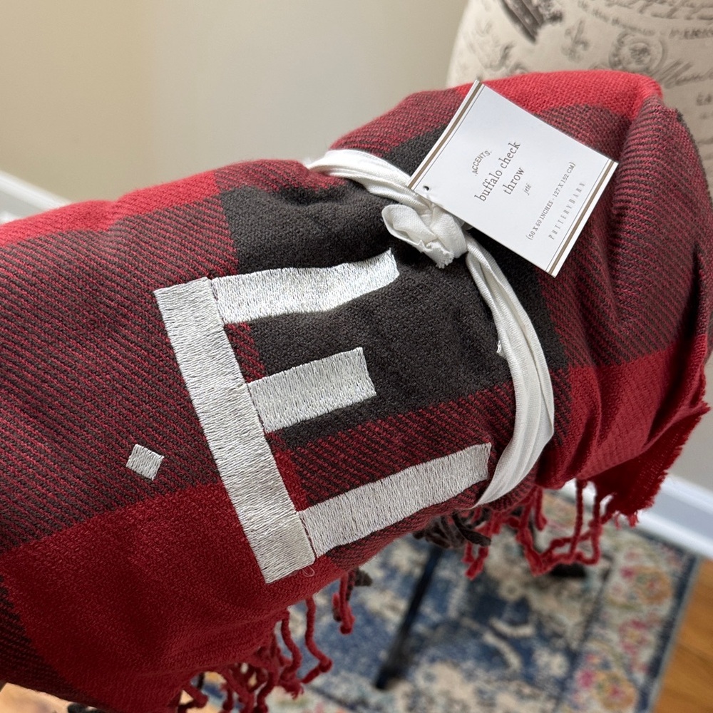 Pottery Barn Red and Black Plaid Throw Blanket